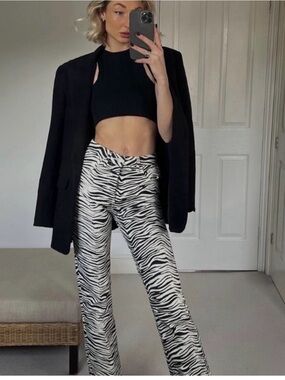 Zara Black & White Zebra Print Wide-Leg Pants